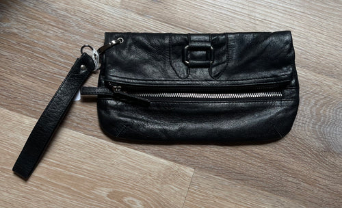 Black Leather Clutch Wristlet