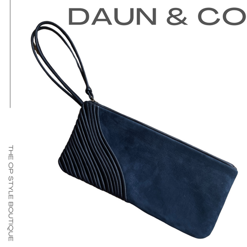 Daun & Co Crinkled REC and Suede Clutch, Navy