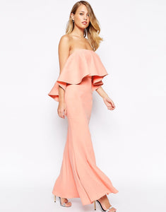 Jarlo Lily Bandeau Occasion Maxi Dress With Exaggerated Frill, Pink Size S-10