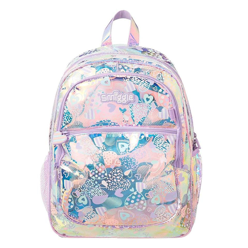 Smiggle Shimmy Backpack, Lilac Hearts