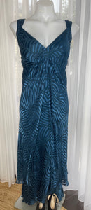 Carbon V-neckline Empire Waist Midi Evening Dress, Blue, Size 18