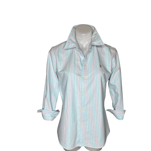 Ralph Lauren Oxford Knit Shirt, Blue/Pink Stripe, Size 12