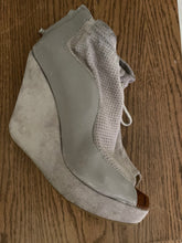 Load image into Gallery viewer, Matiko “Lapa” Suede Open-Toe Platform Wedge Booties, Grey, Size 8