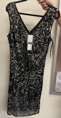 Howard Showers Sequined Cocktail Dress, Black, Size 14