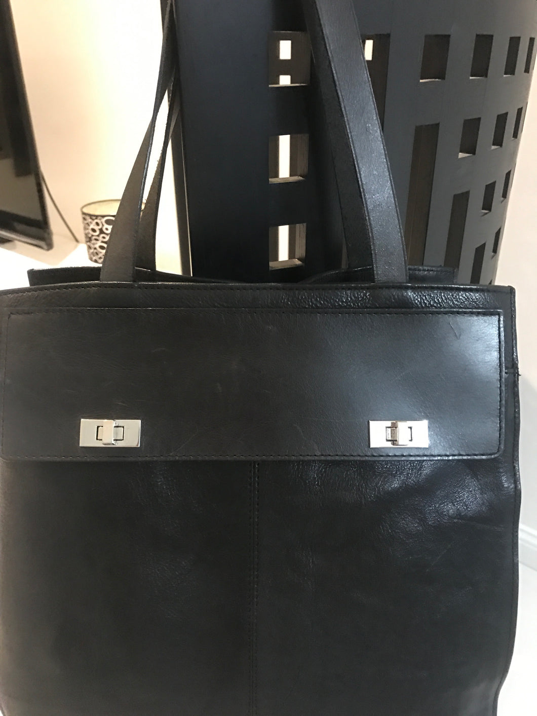 Country Road Black Leather Tote