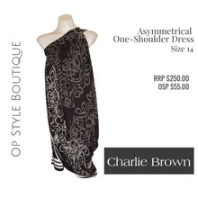 Load image into Gallery viewer, Charlie Brown One-Shoulder Asymmetrical Dress, Size 14