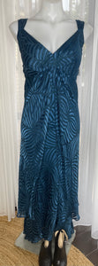 Carbon V-neckline Empire Waist Midi Evening Dress, Blue, Size 18