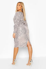 Load image into Gallery viewer, Boohoo Occasion Sequin Plunge Midi Dress, Grey, Size 18