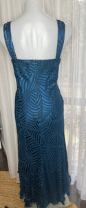 Carbon V-neckline Empire Waist Midi Evening Dress, Blue, Size 18